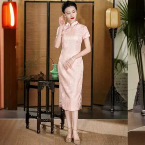 High Quality High-End Real Silk Cheongsam Qipao Women’s Summer Temperament Improved National Style Dress Young Mid-Length Formal