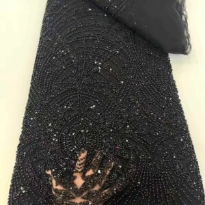 2025 African High Quality Lace Fabric Latest French Net Sequin Bead Fabric Sewing Embroidered Lace in Tulle Nigeria Fabric
