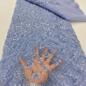 2025 5 Yards Latest High Quality Delicate Elegant Lace Embroidery Lace Sequins Beaded Tulle Laces Fabric for Party Evening Dress