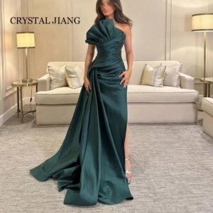 Classic Long Green Scalloped Satin Prom Dresses Sleeveless with Slit Mermaid Sweep Trainفساتين حفلة موسيقية