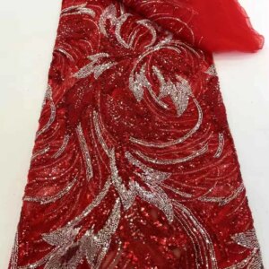 2025 New African French Nigerian High End Lace Fabric With Beads Sequins Mesh for Embroidery Wedding Party Bride Sewing Dress