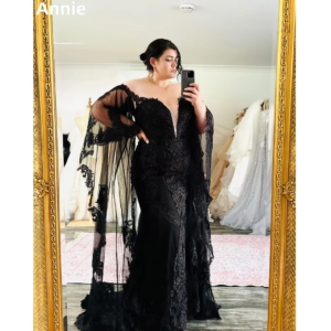 Annie Gothic Black Prom Dresses Tulle lace Embroidery Luxury Evening Dresses Sexy Mermaid Lady Robes De Soirée Customized