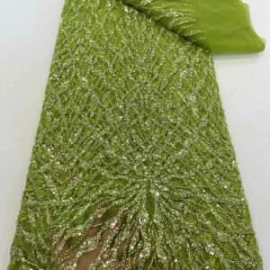 Luxury Green Lace Fabric Nigerian Tulle Mesh Lace Fabrics African French Beaded Lace Fabric 2025 High Quality Lace for Wedding