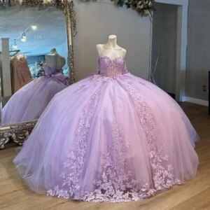 Customized Lavender Purple Quinceanera Dresses Appliques Boeknot Cathedral Train Pleat Off The Shoulder Vestidos De 15 Anos