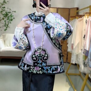 High-end Winter Women Warm Jacket Embroidery Butterflies in Love with Flowers Elegant Lady Luxurious Acetate Coat Female S-XXL