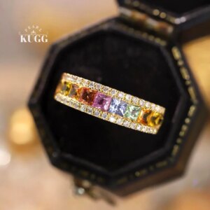 KUGG 100% 18K Yellow Gold Rings Luxury Diamond Jewelry Natural Color Sapphire Engagement Ring for Women High Wedding Party