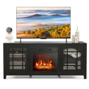 Electric Fireplace TV Stand with Remote Control Thermostat Console TVs up to 65-inch 18-inch Entertainment Center Stay Warm Cozy