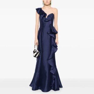 CustomizedNavy Blue Wedding Guest Dresses for Women Ruffle One Shoulder Formal Party Gown Mermaid Floor Length Trumpet Evening D