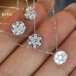 KUGG 100% 18K White Gold Necklace Shiny Round Design Real Natural Diamond Pendant Necklace for Women Birthday Gift Fine Jewelry