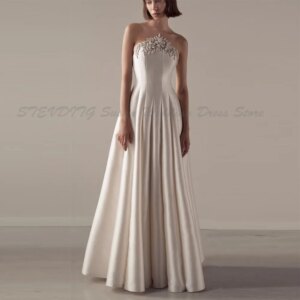 Elegant Evening Dresses Modern Strapless A Line Floor Length Backless High Quality Marriage Evening Banquet Prom Female Gowns