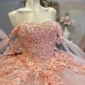 Customized Shiny Pink Quinceanera Dresses Bow Beading Flower Lace Birthday Party Princess Ball Gown Vestidos De 15 Anos
