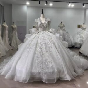Vestidos De Noivas Tassel Short Sleeve Scalloped Wedding Dress Lace Up Keyhole Back Beading Embroidery Ball Gown Bridal Dress