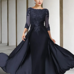 Elegant Sparkle & Shine Jewel Neck Asymmetrical Floor Length Chiffon with Sequin Appliques Mother of the Bride Dress