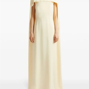 Customized Elegant Floral Appliqué Beaded Cape Evening Gown Round Neck Shoulder Beaded Floral Appliqué Embellished Waist Dress