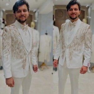 Handsome Beaded Wedding Tuxedos 2 Piece Set Jacket Pants One Button Men Suit Elegant Customized Groom Wear Party Suits