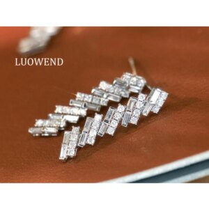 LUOWEND 100% 18K White Gold Earrings Women Shiny Design 1.0carat Real Natural Diamond Drop Earrings Senior Banquet High Jewelry