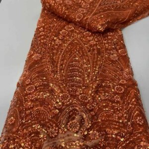 2025 New African French Nigerian High End Lace Fabric With Beads Sequins Mesh for Embroidery Wedding Party Bride Sewing Dress