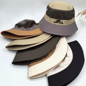 Splicing Quick Drying Lightweight Spring/Summer Fisherman Hat Windproof Adjustable Foldable Outdoor Outgoing Bowl Hat Men’s