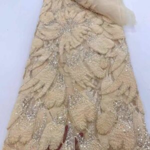 African Sequins Pearls 3D Flower French Tulle Lace Fabric 5 Yards 2025 High Quality Luxury Lace Beaded Lace Fabric Wedding Dress