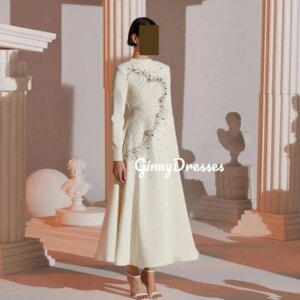 Customized Wedding Dress A-Line Scoop Neckline Luxury Evening Dresses Floor-Length Beaded Zipper Up Long Sleeves Lining Dresses