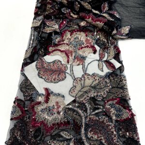 Latest African French Beads Tulle Lace High quality Nigerian Luxury Sequins Embroidery Net Lace Fabric For Evening Dress