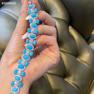 KQDANCE Solid 925 Silver With Oval Cut BlueTurquoise High Carbon Diamond Gemstone Women Tennis Bracelets Fine Jewelry