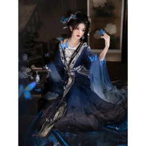 Women’s Han Chinese Clothing New Miao’ S Girls and North Embroidery Big Sleeve Waist-High Dress Wei Style Ethnic Exotic Suit