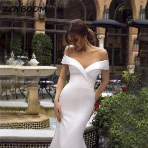 Customized Off The Shoulder V-neck Satin Simple Mermaid Wedding Dresses For Women Court Train 2025 Bridal Gowns Vestido De Noiva