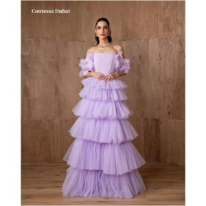 Contessa Dubai Purple Draped 3D Flowers Prom Dresses Off Shoulder Customized فساتين سهرة Detachable Sleeves robes de soirée