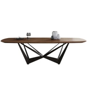 High-end live edge wooden top 1 set dining table with black coated metal legs dining table with natural walnut veneer surface