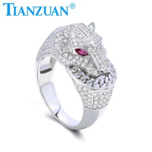 Punk Personality Men’s Tiger Rings Lab Grown Ruby Moissanite Rings Exquisite Animal Jewelry Fashion Gift New Style