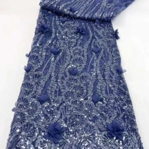 Luxury 3D Flower Beads Lace Fabric Nigerian Lace Fabric 2025 High Quality Lace White Beaded French Mesh Sequins For Dress A727-1