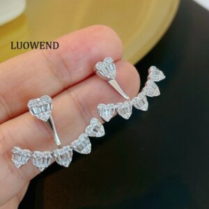 LUOWEND 100% 18K White/Yellow Gold Earrings Luxury Romantic Style 0.70carat Real Natural Diamond Earrings for Women High Jewelry