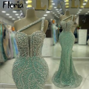 Floria Mint Green Straps Cocktail Party Dress Long Mermaid Wedding Night Gowns Bride Prom Gowns Arabic Birthday Dress Customized