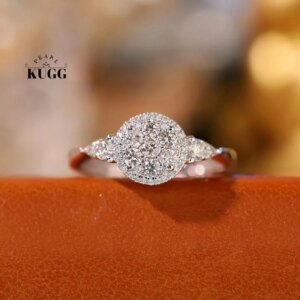 KUGG 100% 18K White Gold Rings Shiny Round Design 0.50carat Real Natural Diamond Engagement Ring for Women High Wedding Jewelry