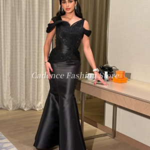 Customized Gorgeous Black Mermaid Dubai Prom Dresses Long Satin Evening Gowns Arab Formal Banquet Dresses