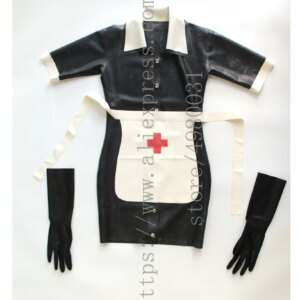 Novelty women’s nurse dress black dress mini with apron and gloves decorations