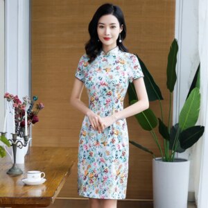 Cheongsam Qipao Women’s Dress Summer Chinese Style Stand Collar Retro High Quality Real Silk Improved Casual Formal