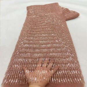 Latest African Sequins Lace Fabric 2024 High Quality Lace Embroidery Beaded Mesh Fabric 5 Yards For Women Wedding Party Dress
