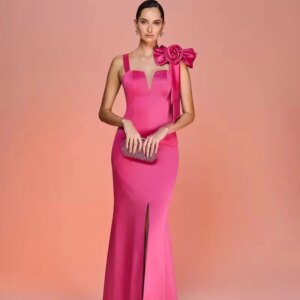 CustomizedFashion Flower Bow Pleat Mermaid Square Neck Long Dresses Bespoke Occasion Dresses Modern Style High Quality