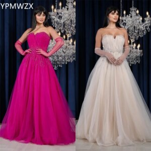 Customized Evening Dress Party Occasion Women Prom Gown YPMWZX Strapless Ball Floor Length Skirts Layered Draped Tulle Applique