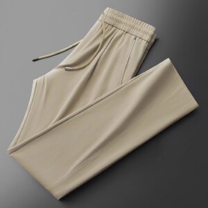 Summer light luxury fashion men’s large straight laid-back pants, men’s loose wide-cut solid-color sportswear casual pants