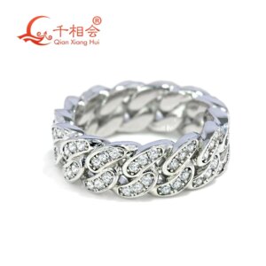 Sterling 925 Silver Moissanite round Cut Hip Hop Ring 8mm One Row Half Moon Diamond Unisex Fine Jewelry for Men And Women