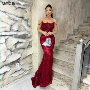 Long Sexy Burgundy Evening Dress Luxury Pearls Beading Tulle Mermaid Special Occasion Gowns Customized 2025 Robe De Soiree