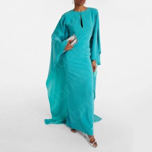 Middle East Mother of the Bride Gowns 2024 Aqua Wedding Mother Dress with Cape Long Sleeve Wedding Party Dress Arabic Back Slit