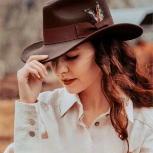 Fashionable women’s hat Vintage classic top Large brim concave Coffee color fedora