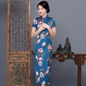 Spring and Summer New Improved High Quality Real Silk Cheongsam Qipao Women’s Dress