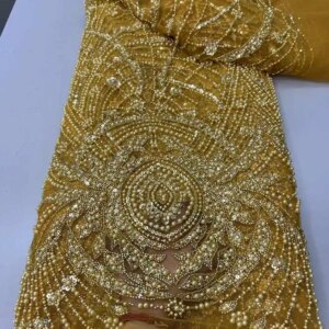 2025 Elegant African Lace Fabric Sequins Beaded Embroidery Groom Nigerian Bridal High Quality French Tulle Lace Fabric For Dress