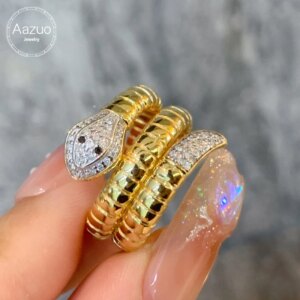 Aazuo 18K Yellow Gold Real Diamonds Luxury Jewelry Set Animal Snake Shape Ring Gift For Women Wedding Party