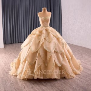 Customized Quinceanera Dresses Organza Ball Gown Strapless Sequin Lace Beads Detachable Train vestidos de 15 años quinceañeras